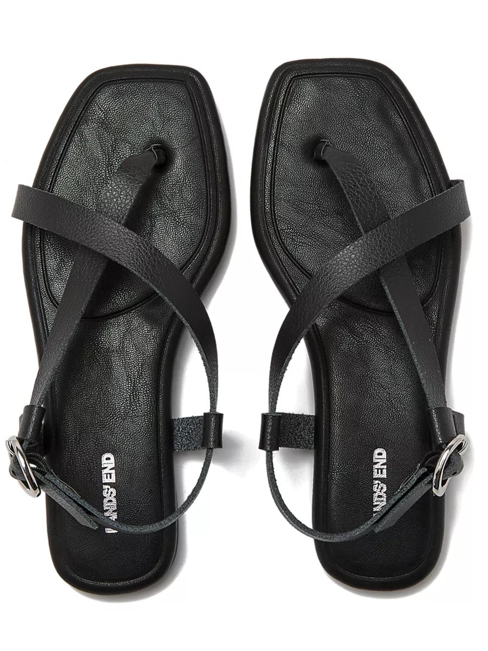 Lands' End Black Leather Strappy Sandals